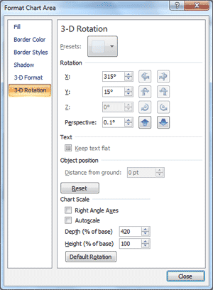 3D Setting in Excel Charts